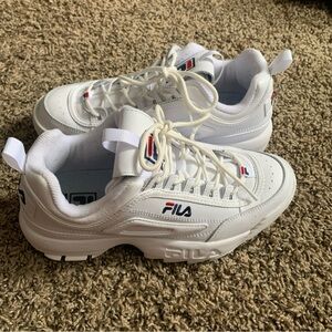 FILA Women's Disruptor II Premium White/Navy/Red Sneakers Size 8.5